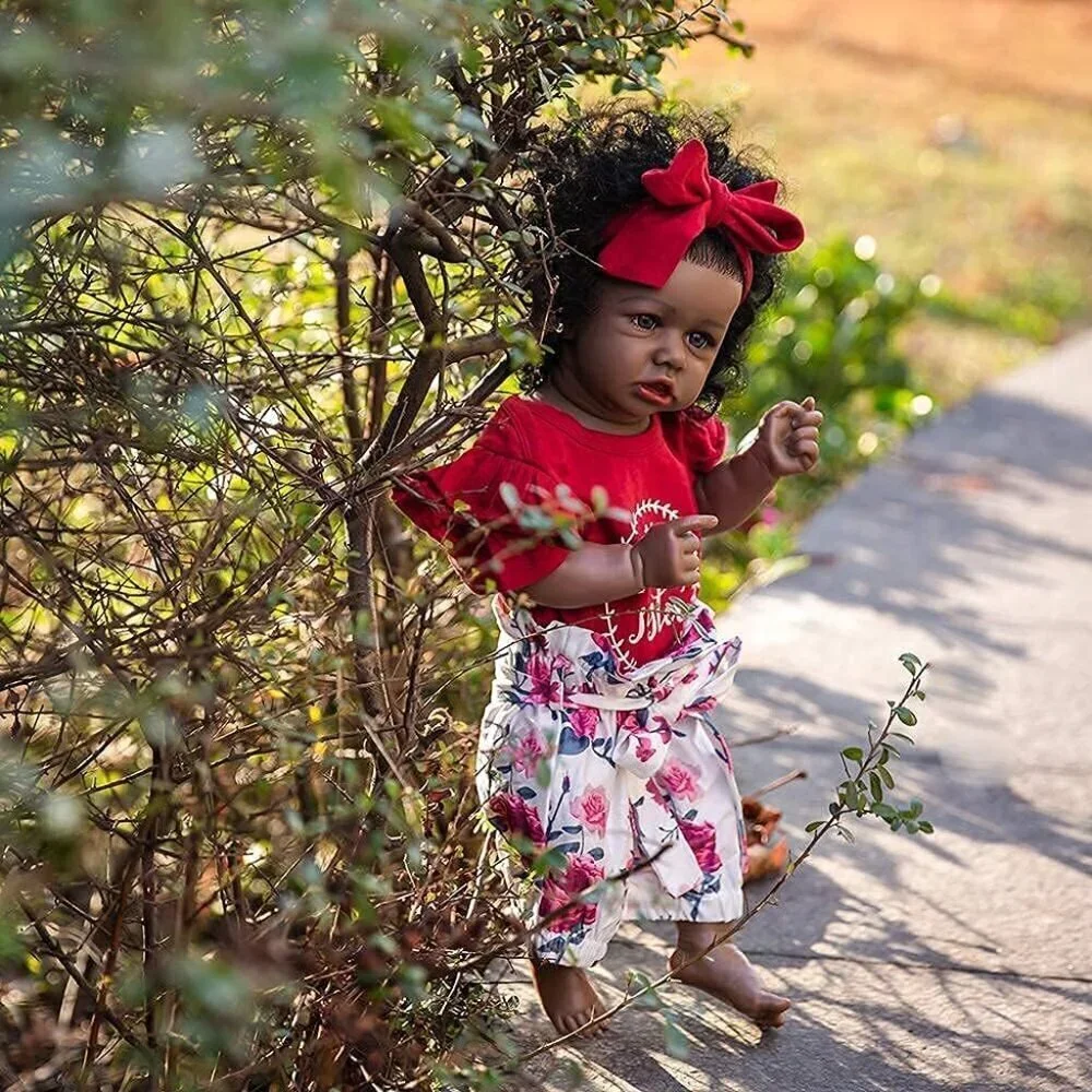 🆕22.8 Inch Reborn Doll with Soft Cloth Body African American Aliyah Girl Doll
